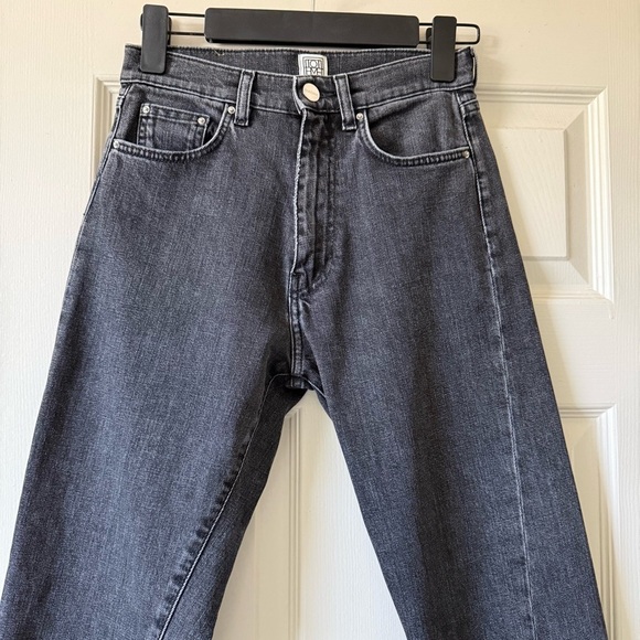 Toteme Twisted Seam Denim Jean Straight Leg Women Size 24 Mid Rise Grey Black - Picture 5 of 16
